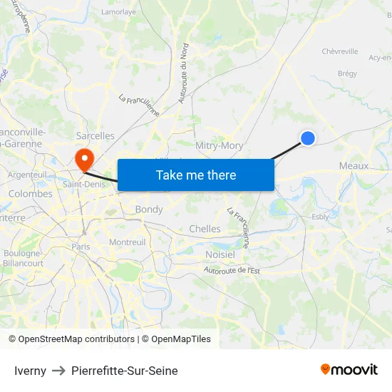 Iverny to Pierrefitte-Sur-Seine map