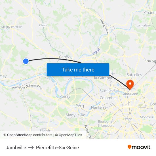 Jambville to Pierrefitte-Sur-Seine map