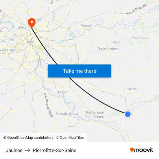Jaulnes to Pierrefitte-Sur-Seine map