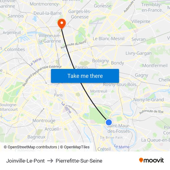 Joinville-Le-Pont to Pierrefitte-Sur-Seine map