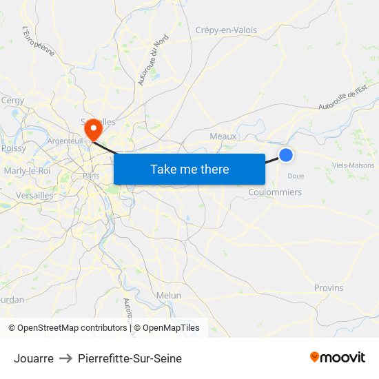 Jouarre to Pierrefitte-Sur-Seine map