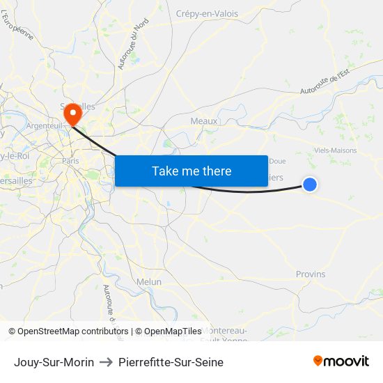 Jouy-Sur-Morin to Pierrefitte-Sur-Seine map