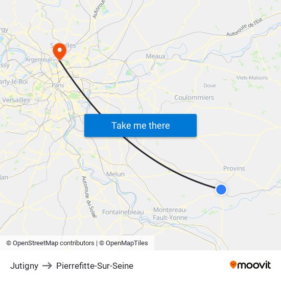 Jutigny to Pierrefitte-Sur-Seine map