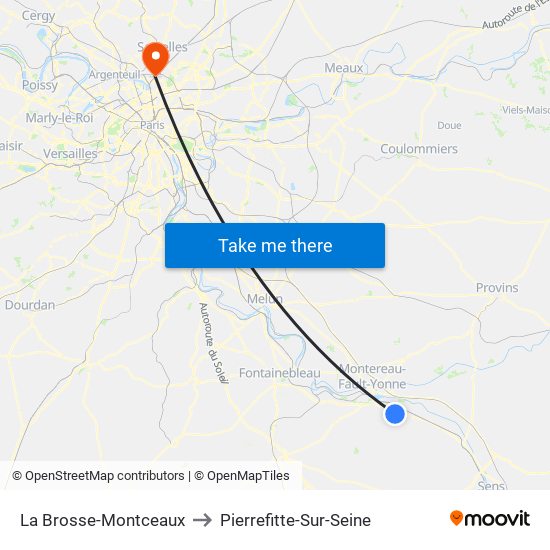 La Brosse-Montceaux to Pierrefitte-Sur-Seine map