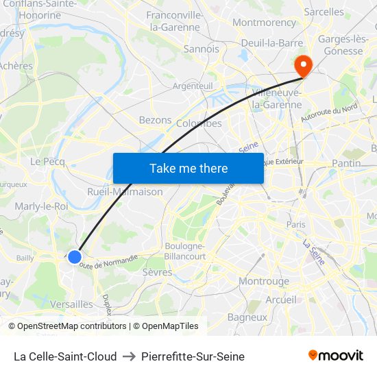 La Celle-Saint-Cloud to Pierrefitte-Sur-Seine map