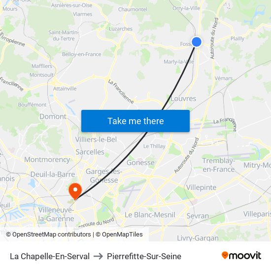 La Chapelle-En-Serval to Pierrefitte-Sur-Seine map