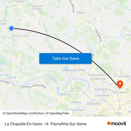 La Chapelle-En-Vexin to Pierrefitte-Sur-Seine map