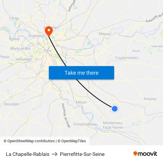 La Chapelle-Rablais to Pierrefitte-Sur-Seine map