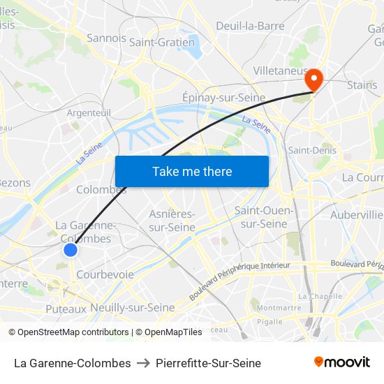 La Garenne-Colombes to Pierrefitte-Sur-Seine map