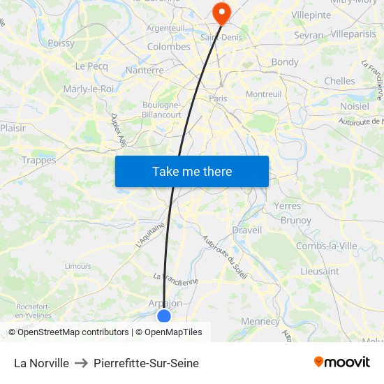 La Norville to Pierrefitte-Sur-Seine map
