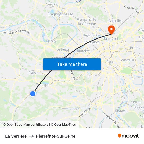La Verriere to Pierrefitte-Sur-Seine map