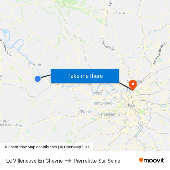 La Villeneuve-En-Chevrie to Pierrefitte-Sur-Seine map