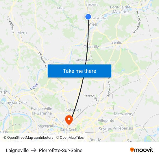 Laigneville to Pierrefitte-Sur-Seine map