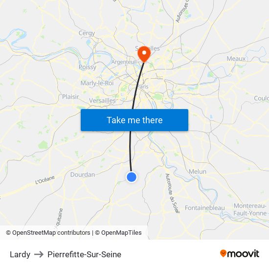Lardy to Pierrefitte-Sur-Seine map