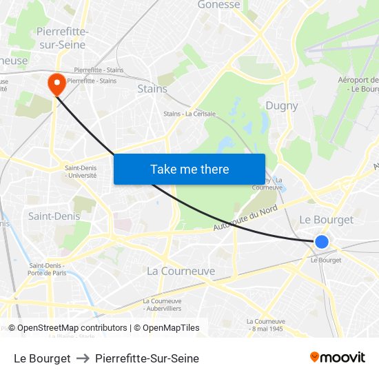 Le Bourget to Pierrefitte-Sur-Seine map
