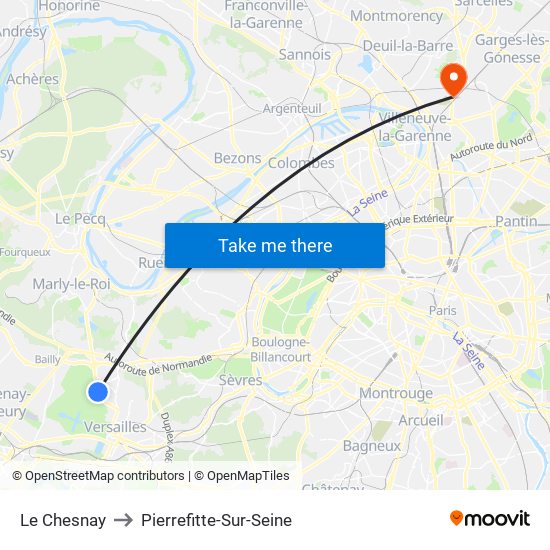 Le Chesnay to Pierrefitte-Sur-Seine map