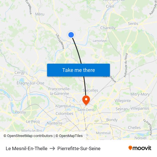 Le Mesnil-En-Thelle to Pierrefitte-Sur-Seine map