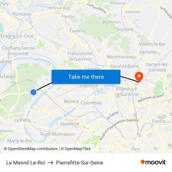Le Mesnil-Le-Roi to Pierrefitte-Sur-Seine map