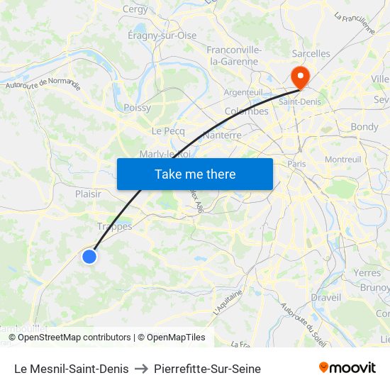 Le Mesnil-Saint-Denis to Pierrefitte-Sur-Seine map