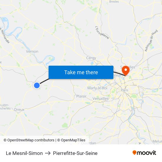 Le Mesnil-Simon to Pierrefitte-Sur-Seine map