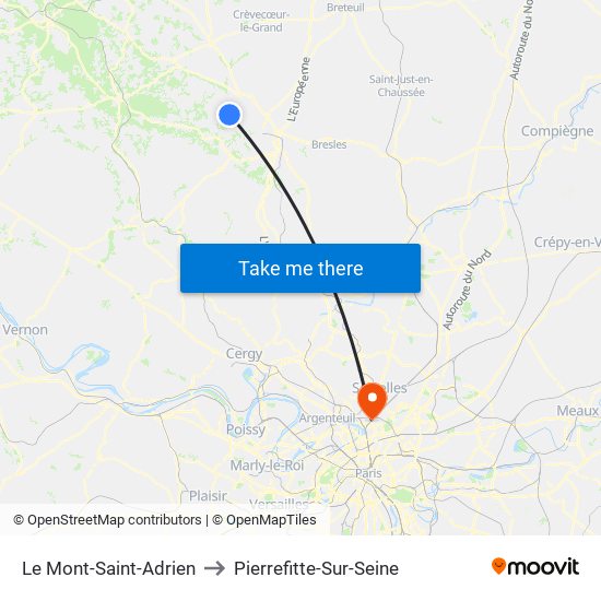 Le Mont-Saint-Adrien to Pierrefitte-Sur-Seine map