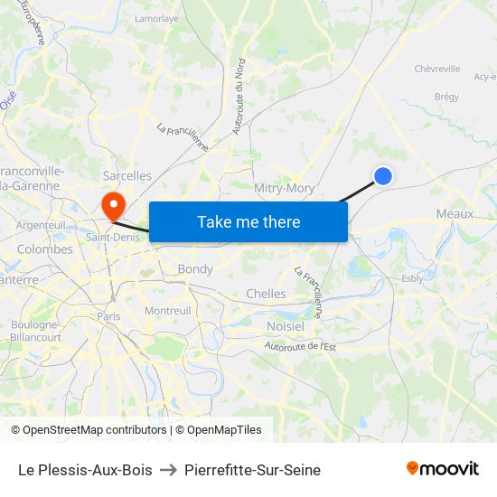 Le Plessis-Aux-Bois to Pierrefitte-Sur-Seine map
