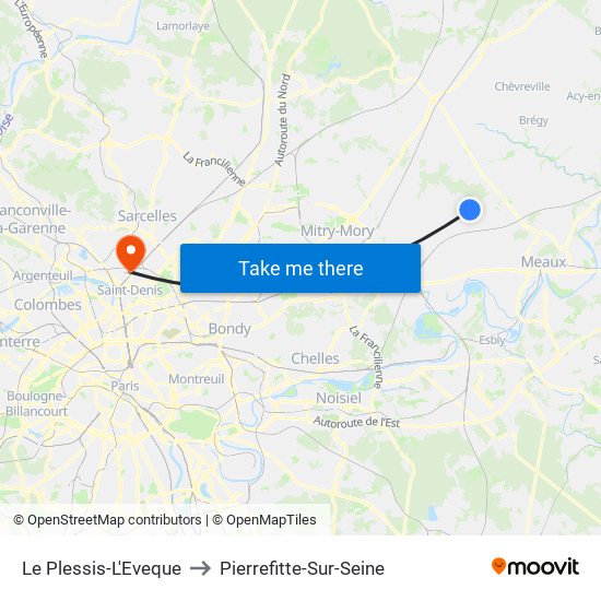 Le Plessis-L'Eveque to Pierrefitte-Sur-Seine map