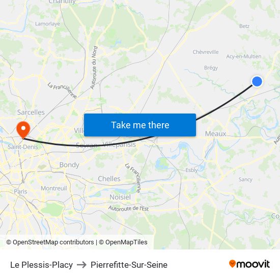 Le Plessis-Placy to Pierrefitte-Sur-Seine map