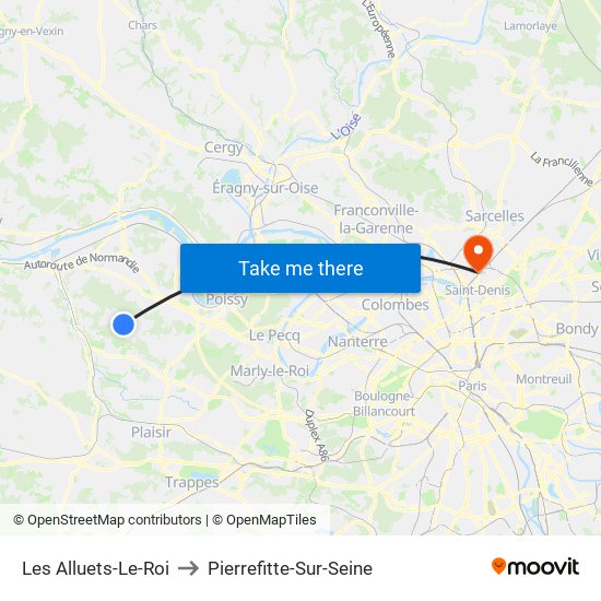 Les Alluets-Le-Roi to Pierrefitte-Sur-Seine map