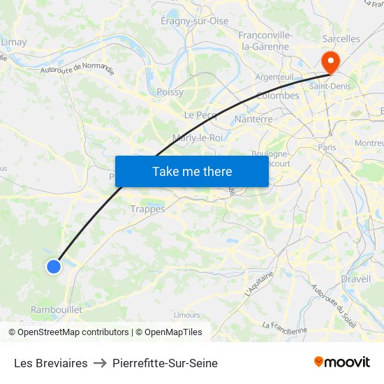 Les Breviaires to Pierrefitte-Sur-Seine map