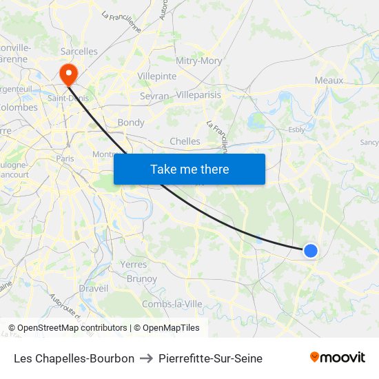 Les Chapelles-Bourbon to Pierrefitte-Sur-Seine map