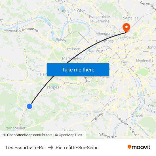 Les Essarts-Le-Roi to Pierrefitte-Sur-Seine map