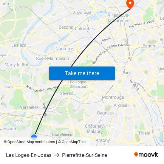 Les Loges-En-Josas to Pierrefitte-Sur-Seine map