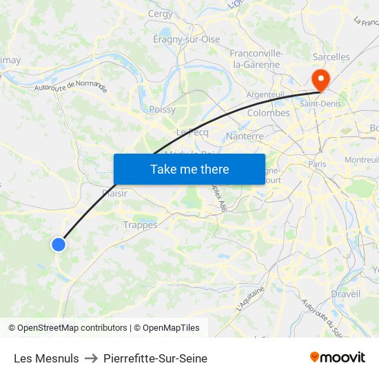 Les Mesnuls to Pierrefitte-Sur-Seine map