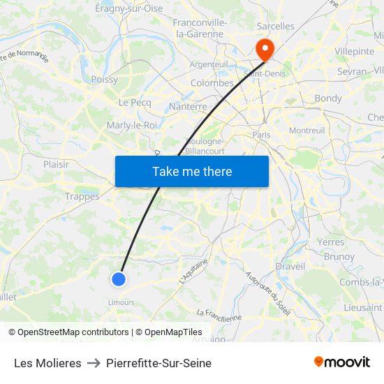 Les Molieres to Pierrefitte-Sur-Seine map