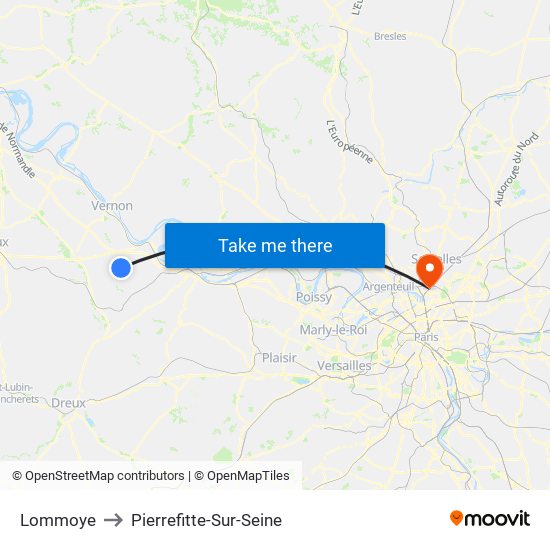 Lommoye to Pierrefitte-Sur-Seine map