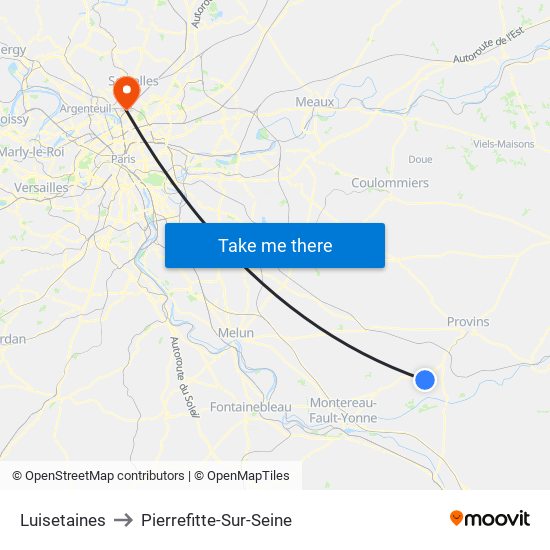 Luisetaines to Pierrefitte-Sur-Seine map