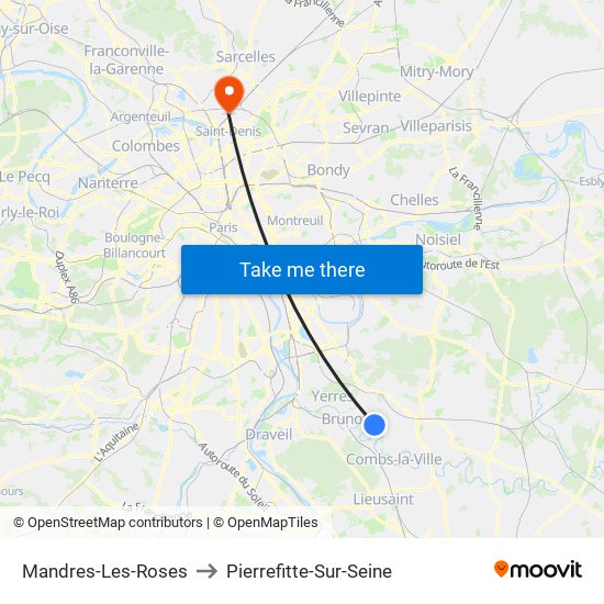 Mandres-Les-Roses to Pierrefitte-Sur-Seine map