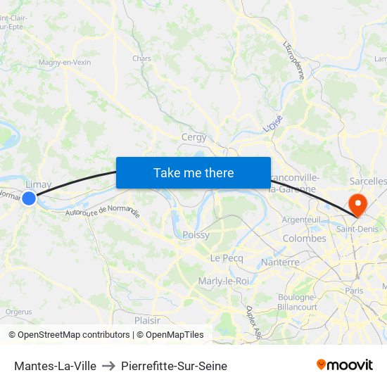 Mantes-La-Ville to Pierrefitte-Sur-Seine map