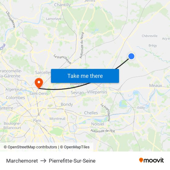 Marchemoret to Pierrefitte-Sur-Seine map