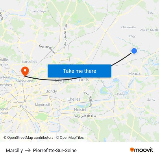 Marcilly to Pierrefitte-Sur-Seine map