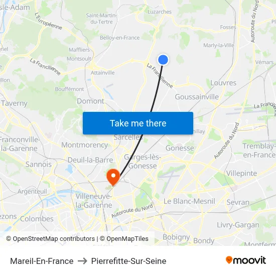 Mareil-En-France to Pierrefitte-Sur-Seine map