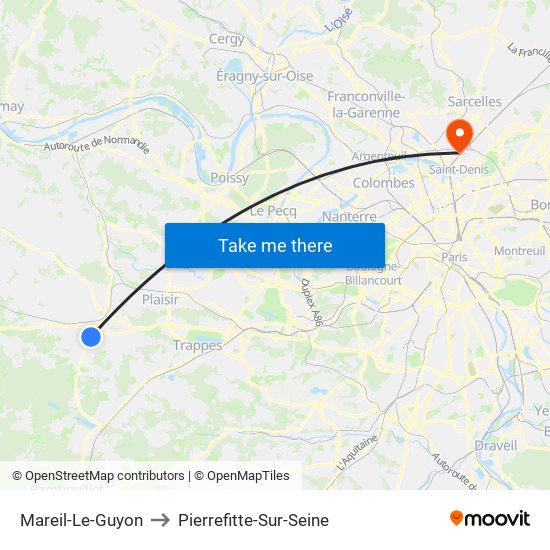 Mareil-Le-Guyon to Pierrefitte-Sur-Seine map