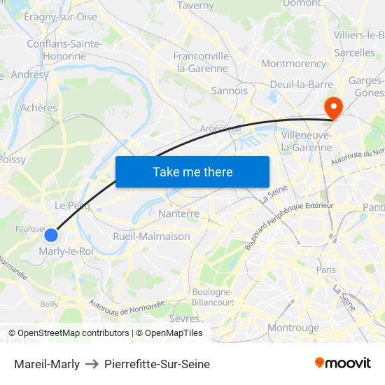 Mareil-Marly to Pierrefitte-Sur-Seine map