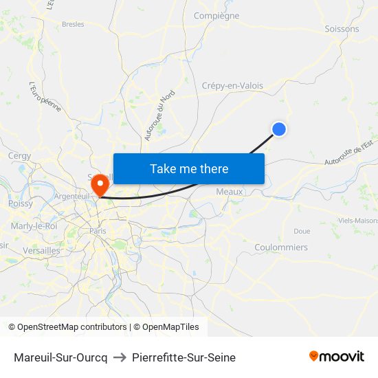 Mareuil-Sur-Ourcq to Pierrefitte-Sur-Seine map