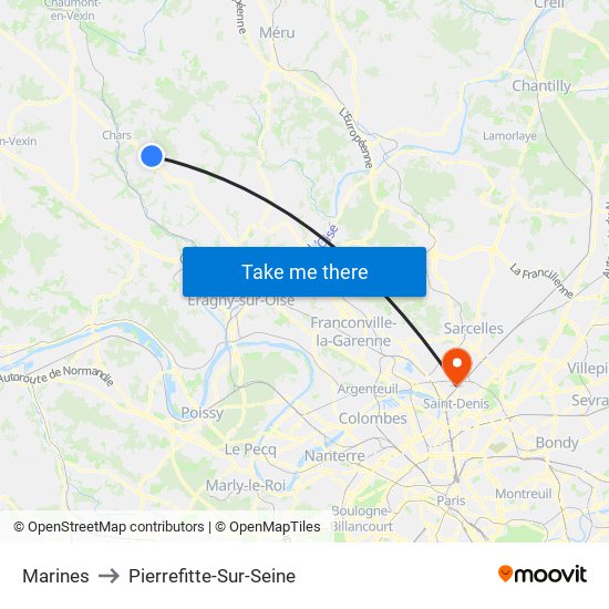 Marines to Pierrefitte-Sur-Seine map