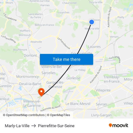 Marly-La-Ville to Pierrefitte-Sur-Seine map