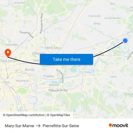 Mary-Sur-Marne to Pierrefitte-Sur-Seine map