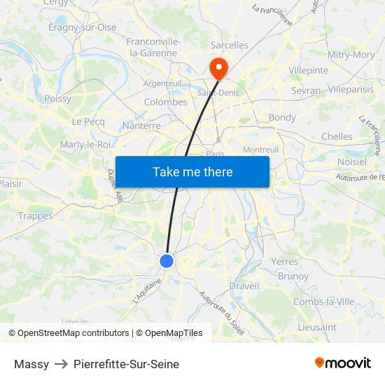 Massy to Pierrefitte-Sur-Seine map