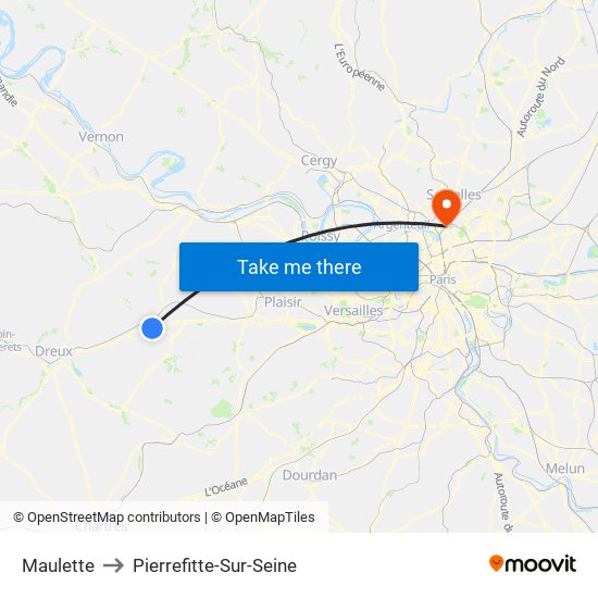 Maulette to Pierrefitte-Sur-Seine map